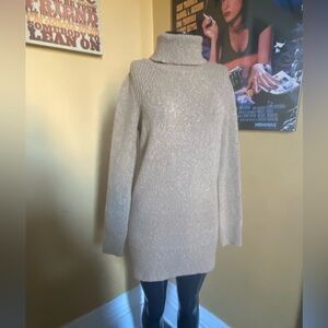 Cozy Roots Turtleneck Longline Sweater Dress - Cream XS